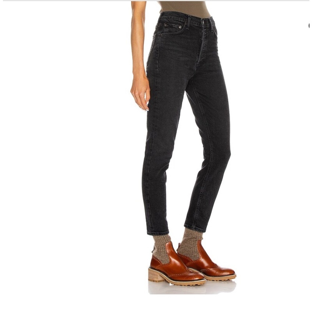 Agolde Nico High Rise Slim Skinny Jeans in Black Wash Denim Size 24